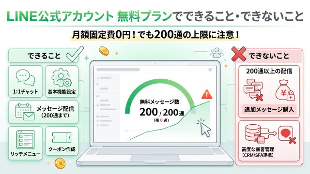 【2026年最新】LINE公式アカウントの無料プランでできること・できないこと！無料メッセージ数の限界と有料・業務DXシステムとの違いを解説
