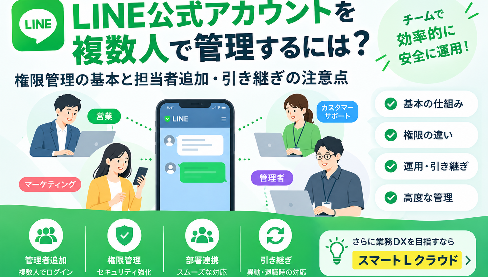 LINE公式アカウントを複数人で管理するには?権限管理の基本と担当者追加・引き継ぎの注意点